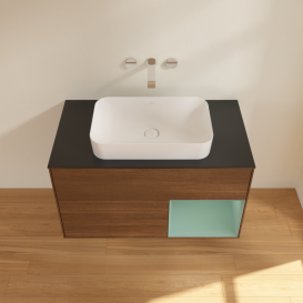 Тумба под раковину Villeroy & Boch Finion 100х50,1 см с подсветкой МДФ шпон грецкого ореха/стекло черное матовое G662GMGN