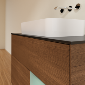Тумба под раковину Villeroy & Boch Finion 100х50,1 см с подсветкой МДФ шпон грецкого ореха/стекло черное матовое G662GMGN