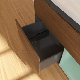 Тумба под раковину Villeroy & Boch Finion 100х50,1 см с подсветкой МДФ шпон грецкого ореха/стекло черное матовое G662GMGN