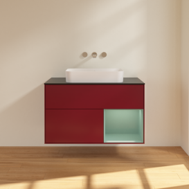 Тумба под раковину Villeroy & Boch Finion 100х50,1 см с подсветкой МДФ пион матовый лак/стекло черное матовое G662GMHB