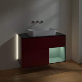 Тумба под раковину Villeroy & Boch Finion 100х50,1 см с подсветкой МДФ пион матовый лак/стекло черное матовое G662GMHB