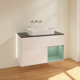 Тумба під раковину Villeroy & Boch Finion 100х50,1 см із підсвічуванням МДФ білий матовий лак/скло чорне матове G662GMMT