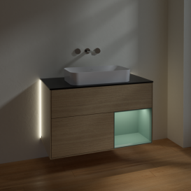 Тумба под раковину Villeroy & Boch Finion 100х50,1 см с подсветкой МДФ шпон дуба/стекло черное матовое G662GMPC