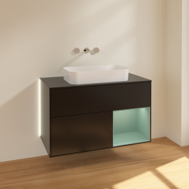 Тумба под раковину Villeroy & Boch Finion 100х50,1 см с подсветкой МДФ черный матовый лак/стекло черное матовое G662GMPD