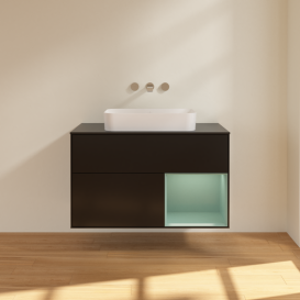 Тумба под раковину Villeroy & Boch Finion 100х50,1 см с подсветкой МДФ черный матовый лак/стекло черное матовое G662GMPD
