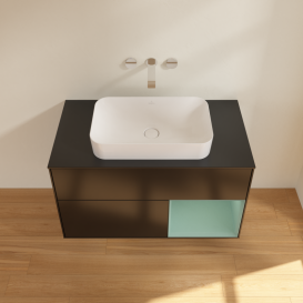 Тумба под раковину Villeroy & Boch Finion 100х50,1 см с подсветкой МДФ черный матовый лак/стекло черное матовое G662GMPD