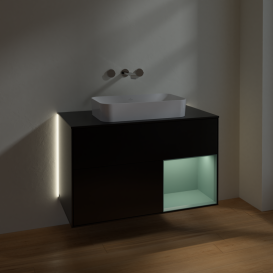 Тумба под раковину Villeroy & Boch Finion 100х50,1 см с подсветкой МДФ черный матовый лак/стекло черное матовое G662GMPD