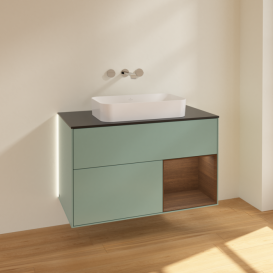 Тумба под раковину Villeroy & Boch Finion 100х50,1 см с подсветкой МДФ оливковый матовый лак/стекло черное матовое G662GNGM