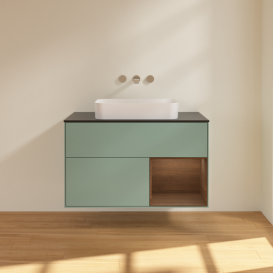 Тумба под раковину Villeroy & Boch Finion 100х50,1 см с подсветкой МДФ оливковый матовый лак/стекло черное матовое G662GNGM