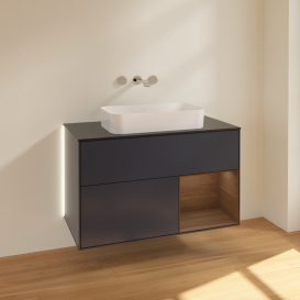 Тумба под раковину Villeroy & Boch Finion 100х50,1 см с подсветкой МДФ темно-синий матовый лак/стекло черное матовое G662GNHG