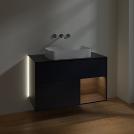 Тумба под раковину Villeroy & Boch Finion 100х50,1 см с подсветкой МДФ темно-синий матовый лак/стекло черное матовое G662GNHG