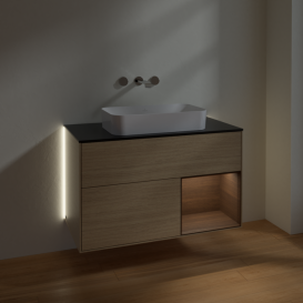 Тумба под раковину Villeroy & Boch Finion 100х50,1 см с подсветкой МДФ шпон дуба/стекло черное матовое G662GNPC