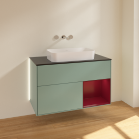 Тумба под раковину Villeroy & Boch Finion 100х50,1 см с подсветкой МДФ оливковый матовый лак/стекло черное матовое G662HBGM