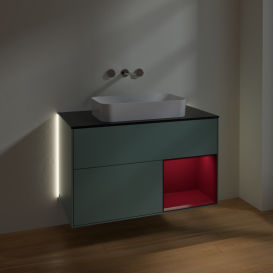 Тумба под раковину Villeroy & Boch Finion 100х50,1 см с подсветкой МДФ оливковый матовый лак/стекло черное матовое G662HBGM