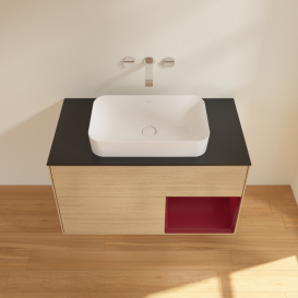 Тумба под раковину Villeroy & Boch Finion 100х50,1 см с подсветкой МДФ шпон дуба/стекло черное матовое G662HBPC