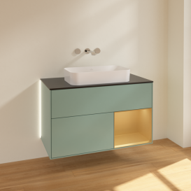 Тумба под раковину Villeroy & Boch Finion 100х50,1 см с подсветкой МДФ оливковый матовый лак/стекло черное матовое G662HFGM