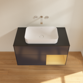 Тумба под раковину Villeroy & Boch Finion 100х50,1 см с подсветкой МДФ темно-синий матовый лак/стекло черное матовое G662HFHG