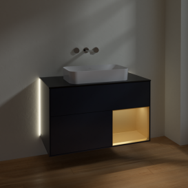 Тумба под раковину Villeroy & Boch Finion 100х50,1 см с подсветкой МДФ темно-синий матовый лак/стекло черное матовое G662HFHG