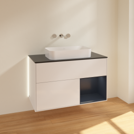 Тумба под раковину Villeroy & Boch Finion 100х50,1 см с подсветкой МДФ глянцевый белый лак/стекло черное матовое G662HGGF