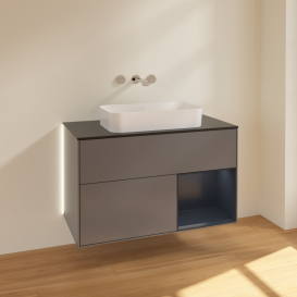 Тумба под раковину Villeroy & Boch Finion 100х50,1 см с подсветкой МДФ антрацит матовый лак/стекло черное матовое G662HGGK