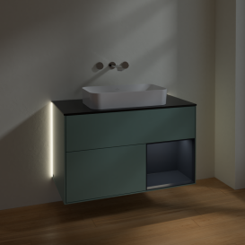 Тумба под раковину Villeroy & Boch Finion 100х50,1 см с подсветкой МДФ оливковый матовый лак/стекло черное матовое G662HGGM