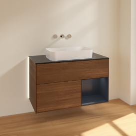 Тумба под раковину Villeroy & Boch Finion 100х50,1 см с подсветкой МДФ шпон грецкого ореха/стекло черное матовое G662HGGN