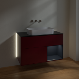 Тумба под раковину Villeroy & Boch Finion 100х50,1 см с подсветкой МДФ пион матовый лак/стекло черное матовое G662HGHB