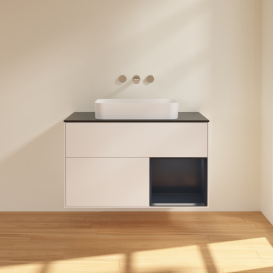 Тумба под раковину Villeroy & Boch Finion 100х50,1 см с подсветкой МДФ белый матовый лак/стекло черное матовое G662HGMT