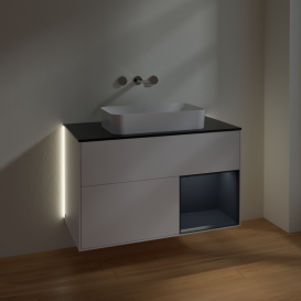 Тумба под раковину Villeroy & Boch Finion 100х50,1 см с подсветкой МДФ белый матовый лак/стекло черное матовое G662HGMT