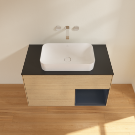 Тумба под раковину Villeroy & Boch Finion 100х50,1 см с подсветкой МДФ шпон дуба/стекло черное матовое G662HGPC