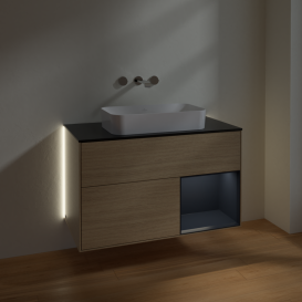 Тумба под раковину Villeroy & Boch Finion 100х50,1 см с подсветкой МДФ шпон дуба/стекло черное матовое G662HGPC