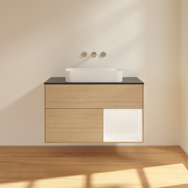 Тумба под раковину Villeroy & Boch Finion 100х50,1 см с подсветкой МДФ шпон дуба/стекло черное матовое G662MTPC