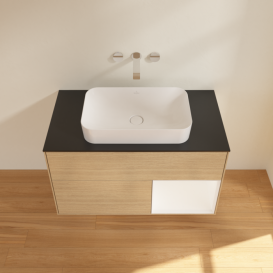 Тумба под раковину Villeroy & Boch Finion 100х50,1 см с подсветкой МДФ шпон дуба/стекло черное матовое G662MTPC