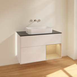 	Тумба под раковину Villeroy & Boch Finion 100х50,1 см с подсветкой МДФ глянцевый белый лак/стекло черное матовое G662PCGF