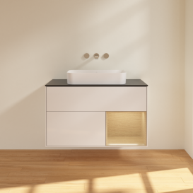 	Тумба под раковину Villeroy & Boch Finion 100х50,1 см с подсветкой МДФ глянцевый белый лак/стекло черное матовое G662PCGF