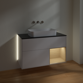 	Тумба под раковину Villeroy & Boch Finion 100х50,1 см с подсветкой МДФ глянцевый белый лак/стекло черное матовое G662PCGF