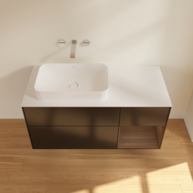 Тумба под раковину Villeroy & Boch Finion 120х50,1 см с подсветкой МДФ черный матовый лак/стекло белое матовое G691GNPD