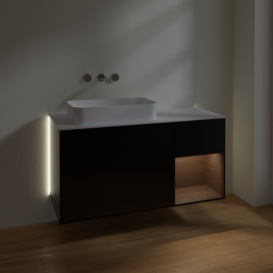 Тумба под раковину Villeroy & Boch Finion 120х50,1 см с подсветкой МДФ черный матовый лак/стекло белое матовое G691GNPD