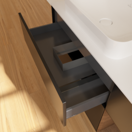 Тумба под раковину Villeroy & Boch Finion 120х50,1 см с подсветкой МДФ черный матовый лак/стекло белое матовое G691GNPD