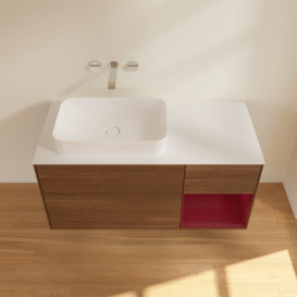 Тумба под раковину Villeroy & Boch Finion 120х50,1 см с подсветкой МДФ шпон грецкого ореха/стекло белое матовое G691HBGN