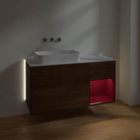 Тумба под раковину Villeroy & Boch Finion 120х50,1 см с подсветкой МДФ шпон грецкого ореха/стекло белое матовое G691HBGN