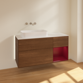 Тумба под раковину Villeroy & Boch Finion 120х50,1 см с подсветкой МДФ шпон грецкого ореха/стекло белое матовое G691HBGN