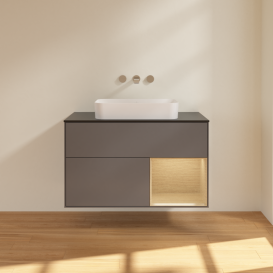 Тумба под раковину Villeroy & Boch Finion 100х50,1 см с подсветкой МДФ антрацит матовый лак/стекло черное матовое G662PCGK