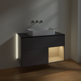 Тумба под раковину Villeroy & Boch Finion 100х50,1 см с подсветкой МДФ антрацит матовый лак/стекло черное матовое G662PCGK