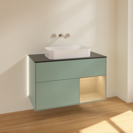 Тумба под раковину Villeroy & Boch Finion 100х50,1 см с подсветкой МДФ оливковый матовый лак/стекло черное матовое G662PCGM