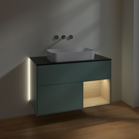 Тумба под раковину Villeroy & Boch Finion 100х50,1 см с подсветкой МДФ оливковый матовый лак/стекло черное матовое G662PCGM