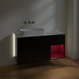 Тумба под раковину Villeroy & Boch Finion 120х50,1 см с подсветкой МДФ черный матовый лак/стекло белое матовое G691HBPD