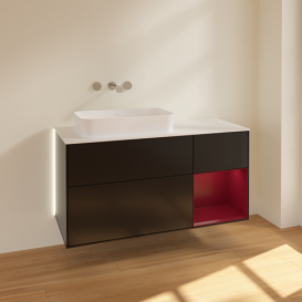 Тумба под раковину Villeroy & Boch Finion 120х50,1 см с подсветкой МДФ черный матовый лак/стекло белое матовое G691HBPD