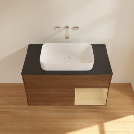 Тумба под раковину Villeroy & Boch Finion 100х50,1 см с подсветкой МДФ шпон грецкого ореха/стекло черное матовое G662PCGN