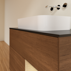 Тумба под раковину Villeroy & Boch Finion 100х50,1 см с подсветкой МДФ шпон грецкого ореха/стекло черное матовое G662PCGN